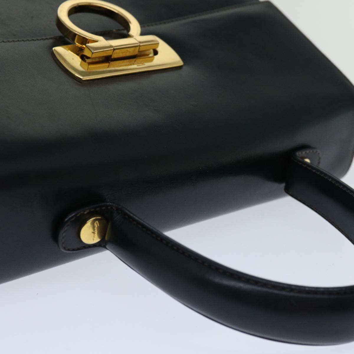 Salvatore Ferragamo Gancini Hand Bag Leather Black Auth yk10743