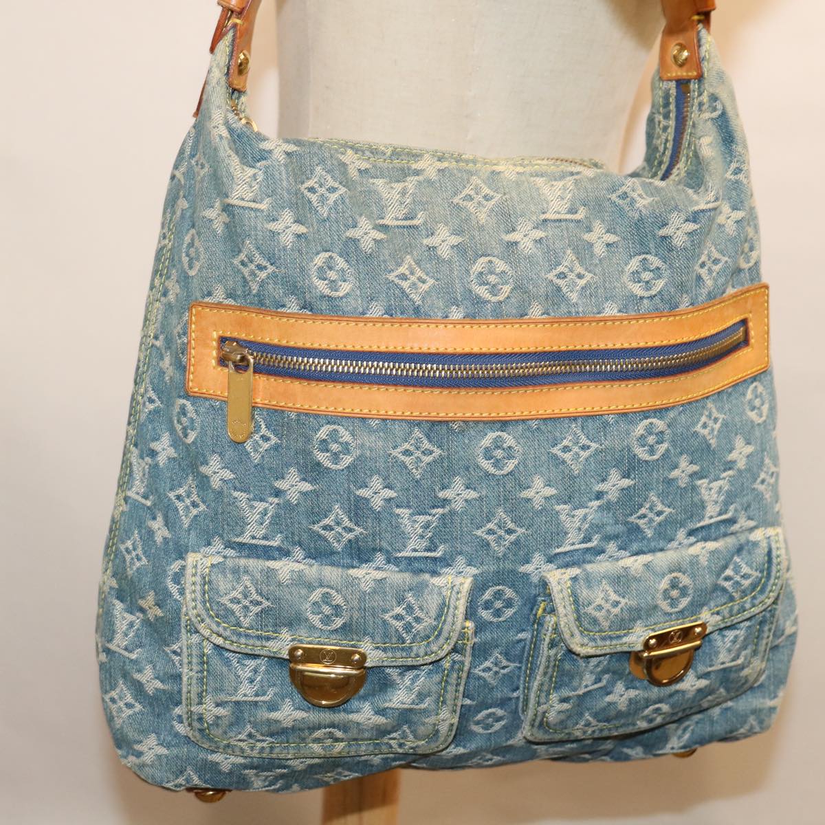 LOUIS VUITTON Monogram Denim Buggy GM Shoulder Bag Blue M95048 LV Auth yk10754