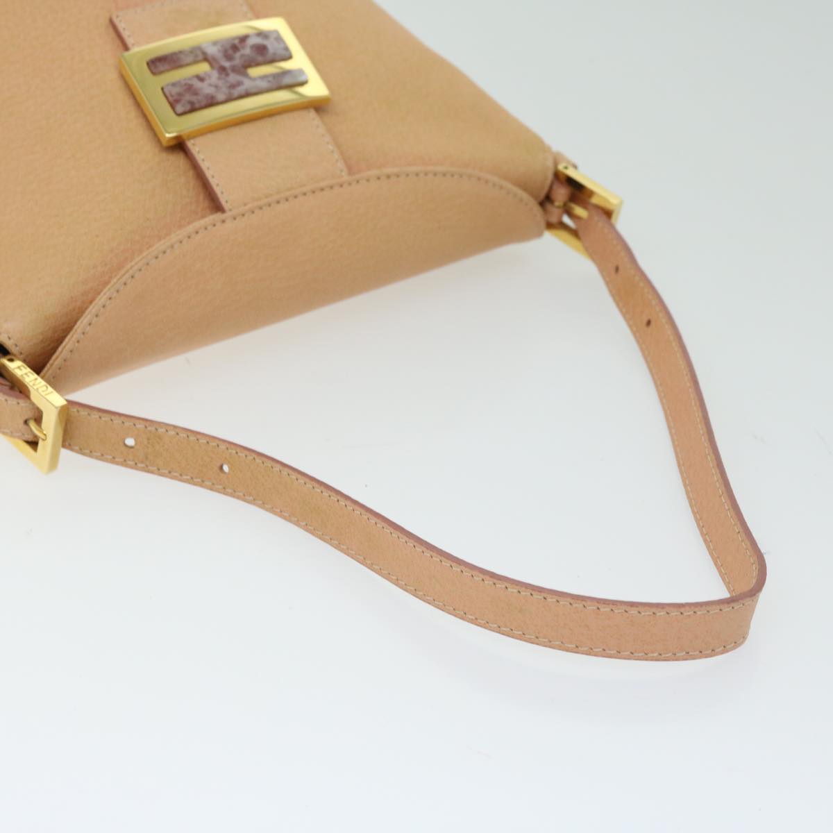FENDI Mamma Baguette Shoulder Bag Leather Orange Auth yk10805