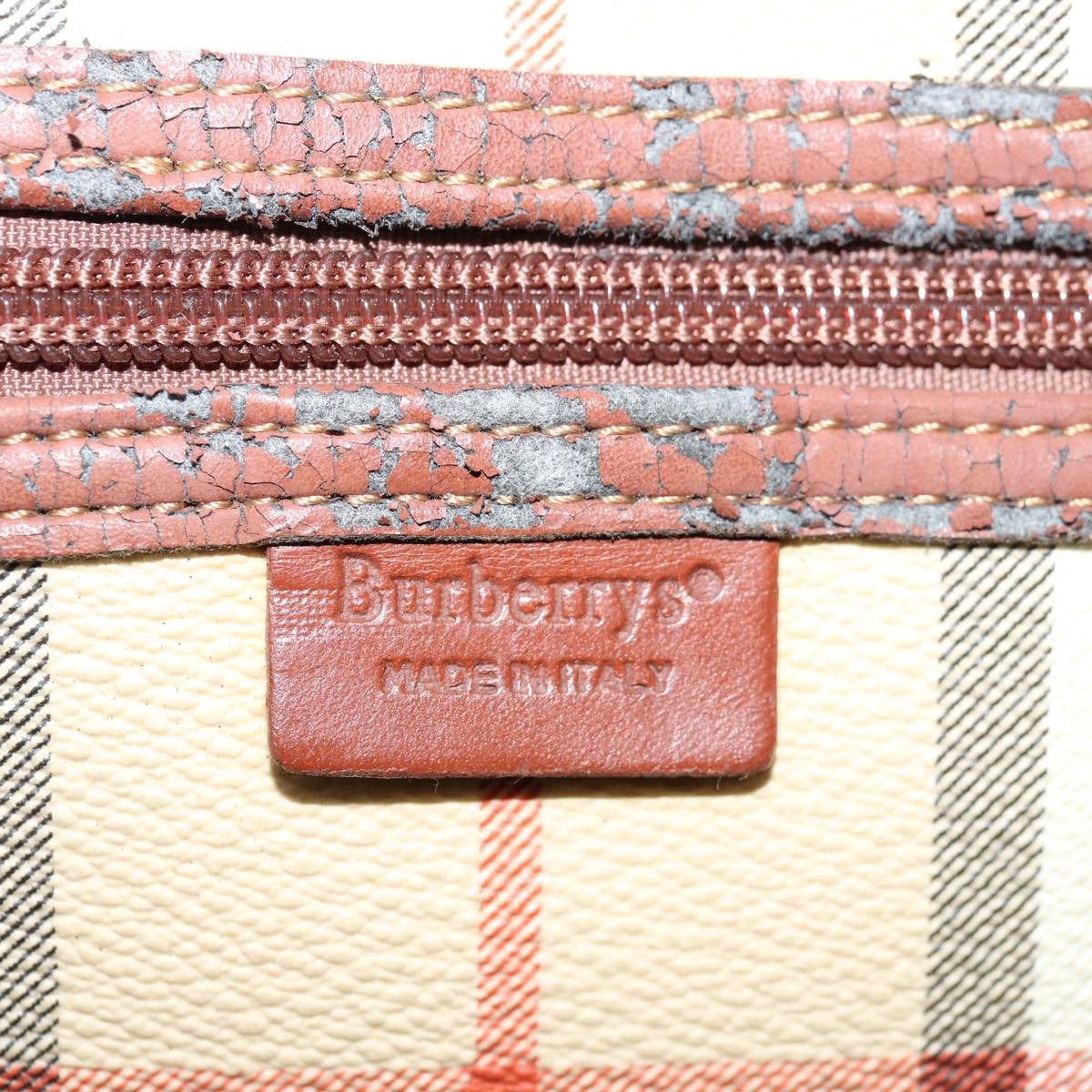 Burberrys Nova Check Boston Bag PVC Leather Beige Auth yk10823