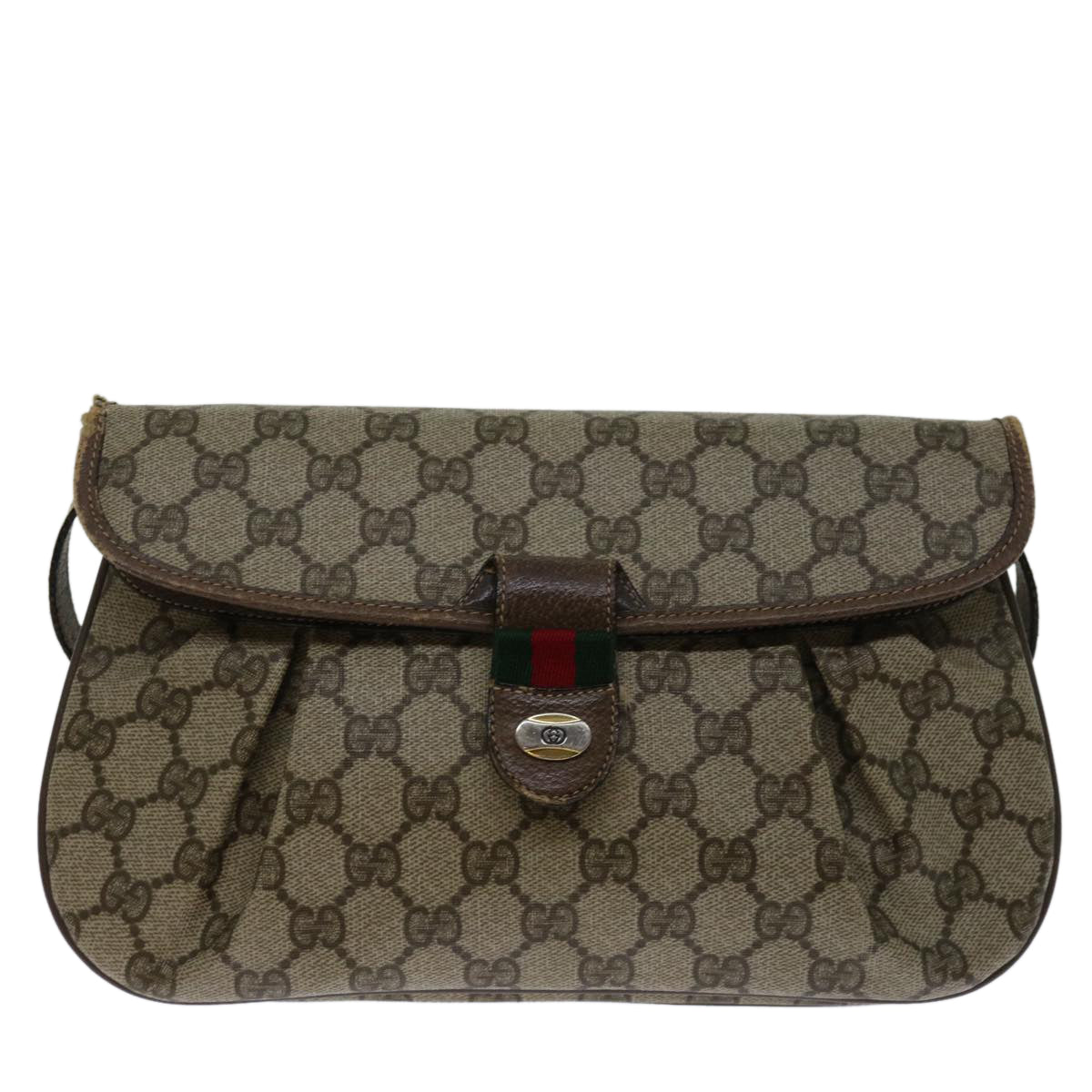 GUCCI GG Canvas Web Sherry Line Shoulder Bag PVC Beige Auth yk10844