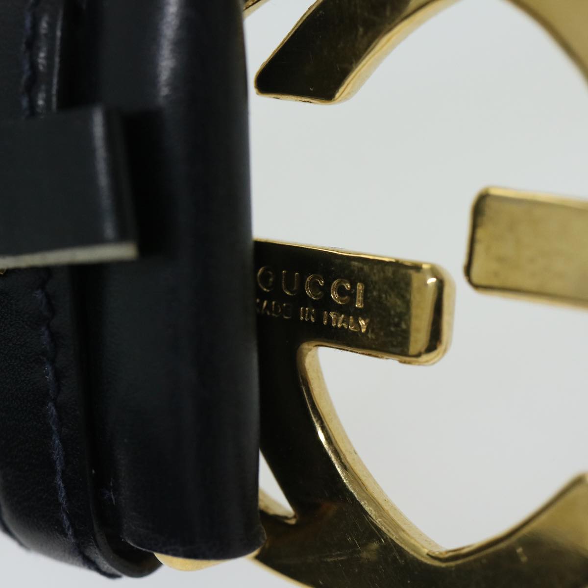 GUCCI Interlocking Belt Leather 31.5"" Navy 037 01 33 1510 Auth yk10850