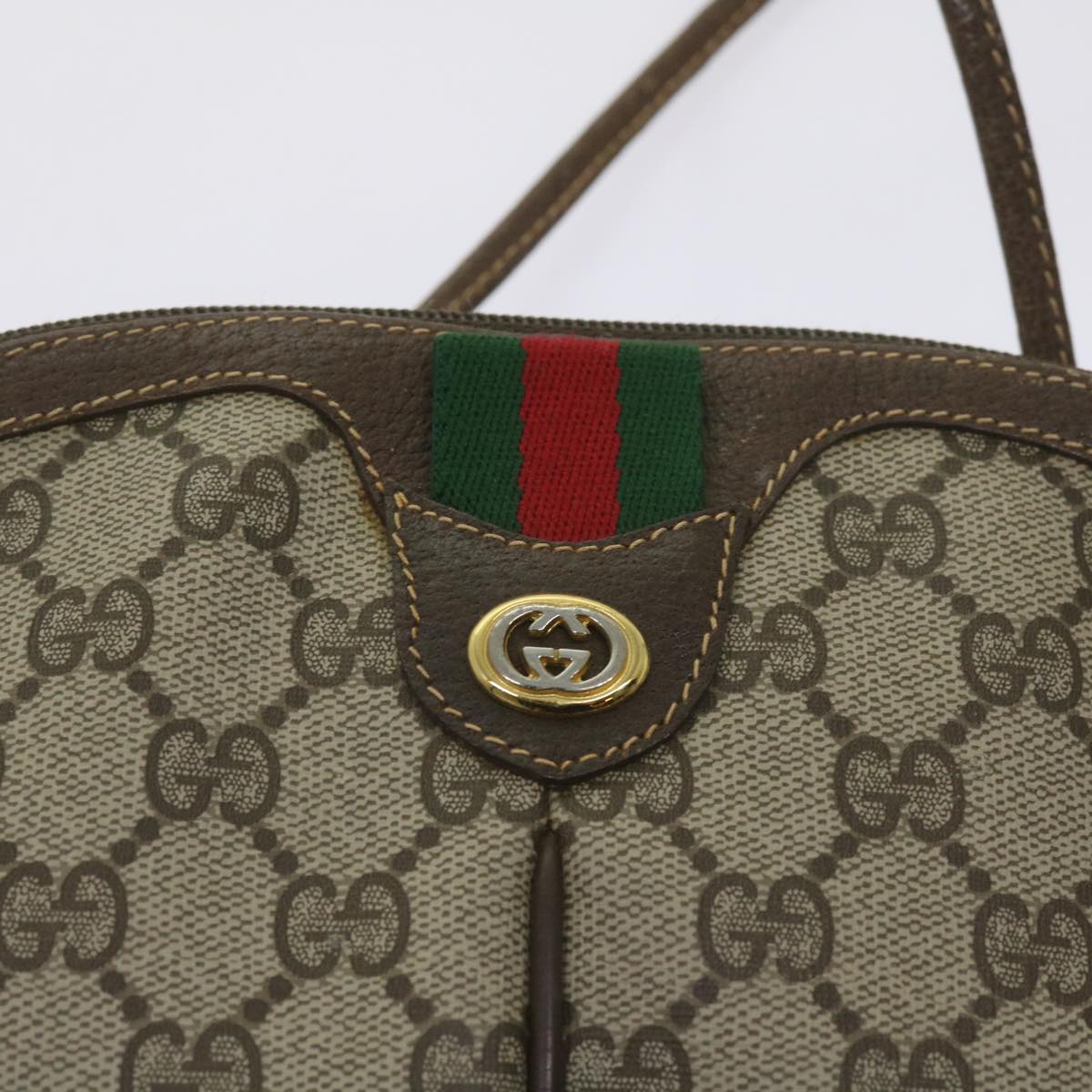 GUCCI GG Canvas Web Sherry Line Shoulder Bag Red Beige 904 02 047 Auth yk10868