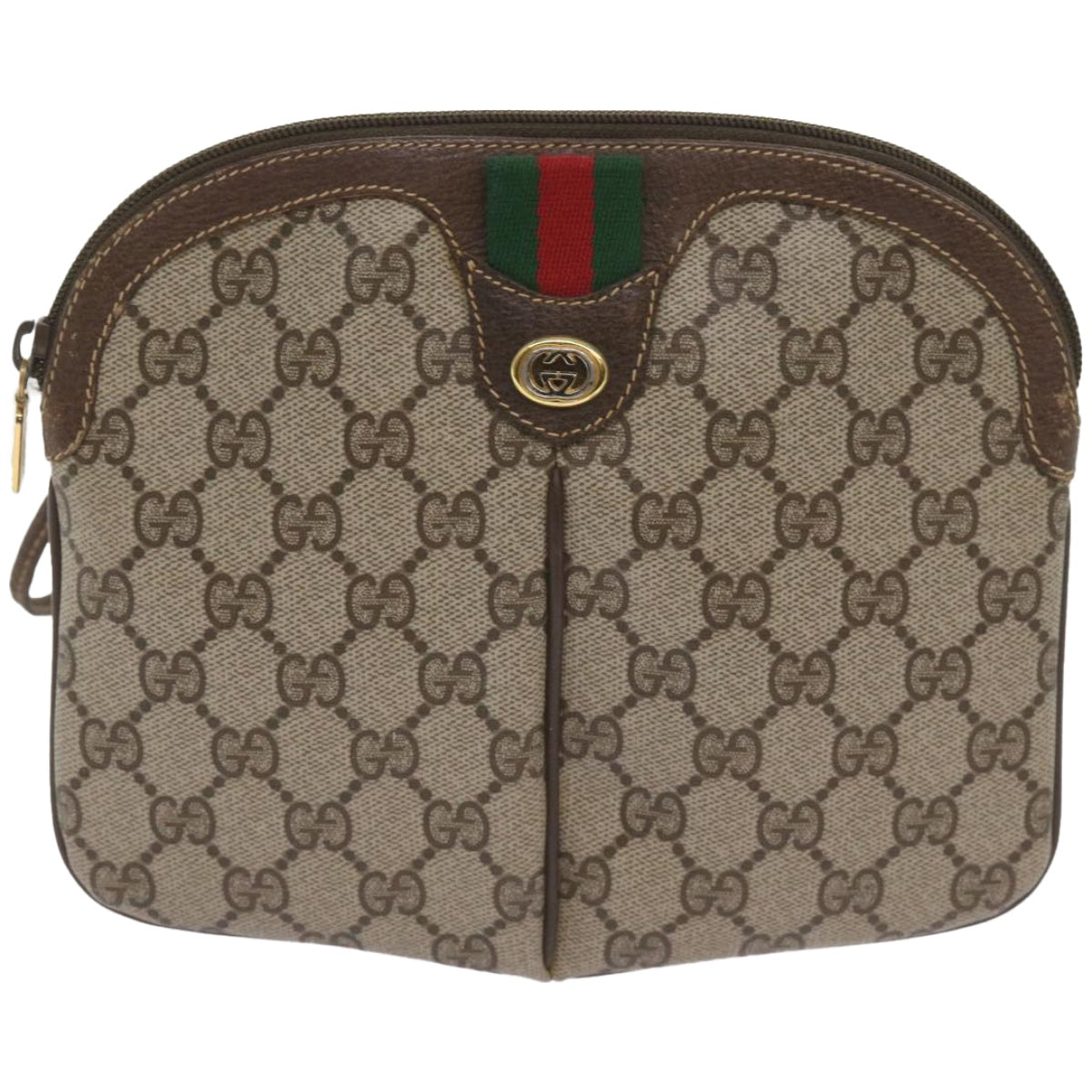 GUCCI GG Canvas Web Sherry Line Shoulder Bag Red Beige 904 02 047 Auth yk10868