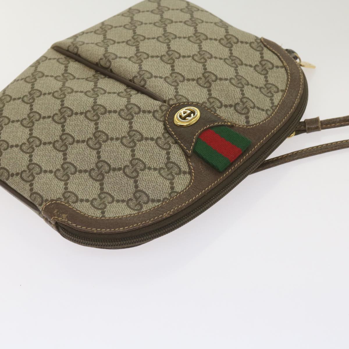 GUCCI GG Canvas Web Sherry Line Shoulder Bag Red Beige 904 02 047 Auth yk10868