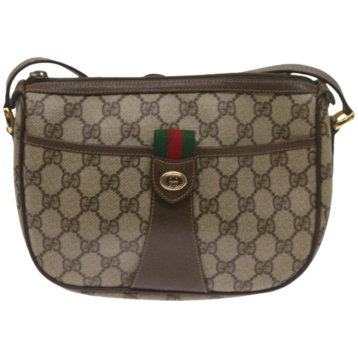 GUCCI GG Canvas Web Sherry Line Shoulder Bag Red Beige 89 02 032 Auth yk10871 - 0