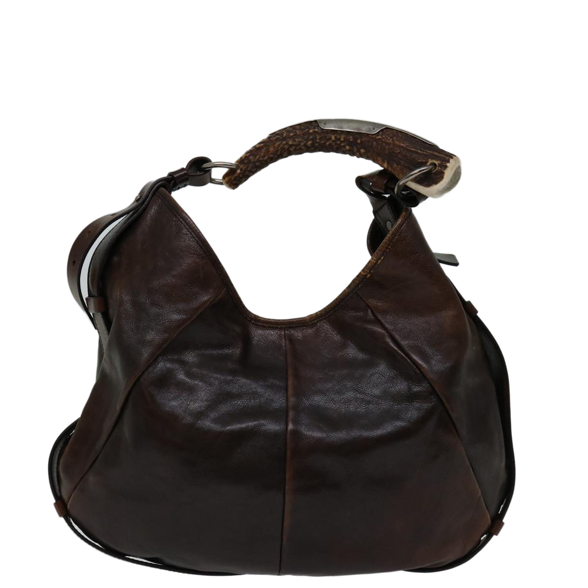 SAINT LAURENT Mombasa Shoulder Bag Leather Brown Auth yk10876