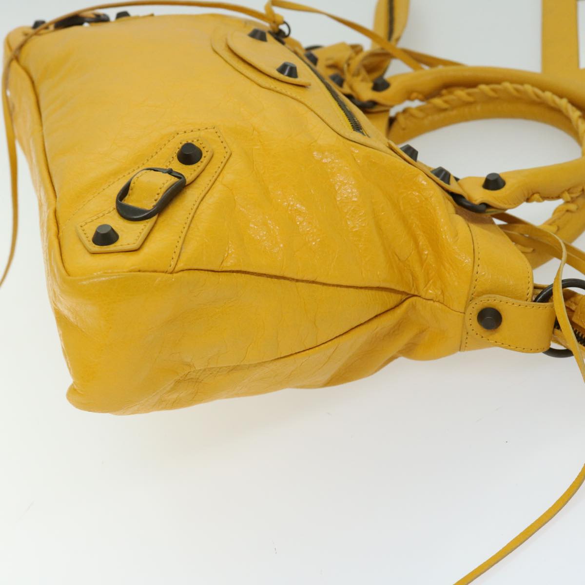 BALENCIAGA The Town Hand Bag Leather Yellow 240579 Auth yk10881