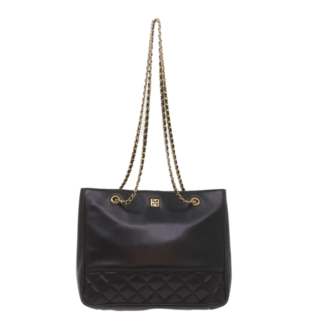 GIVENCHY Quilted Chain Shoulder Bag Leather Black Auth yk10895