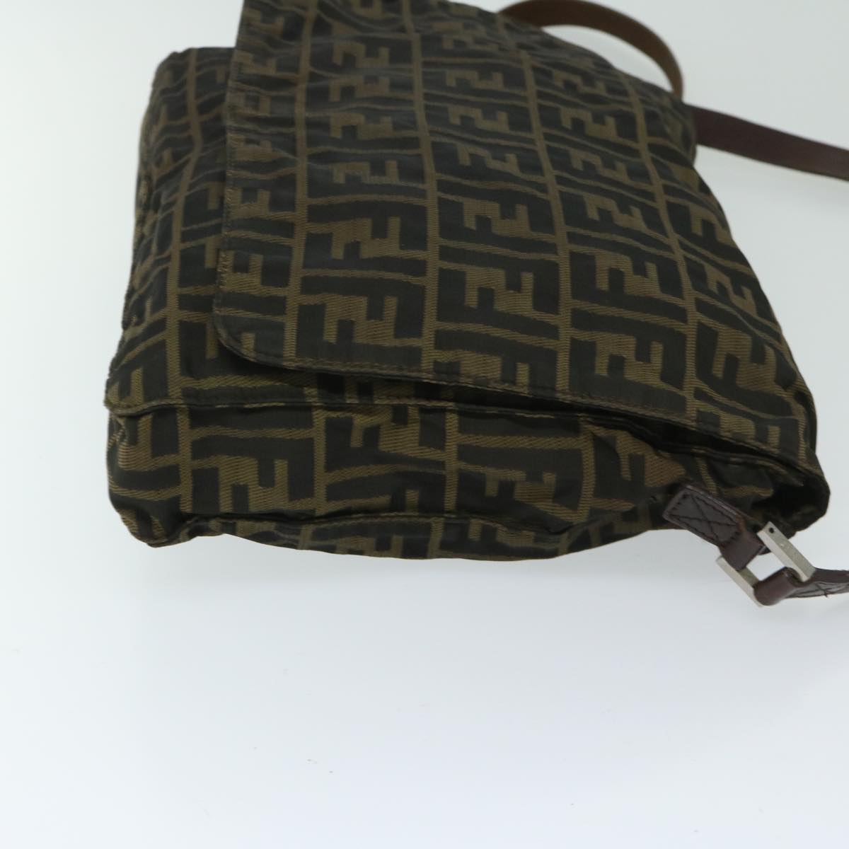 FENDI Zucca Canvas Shoulder Bag Black Brown Auth yk10938