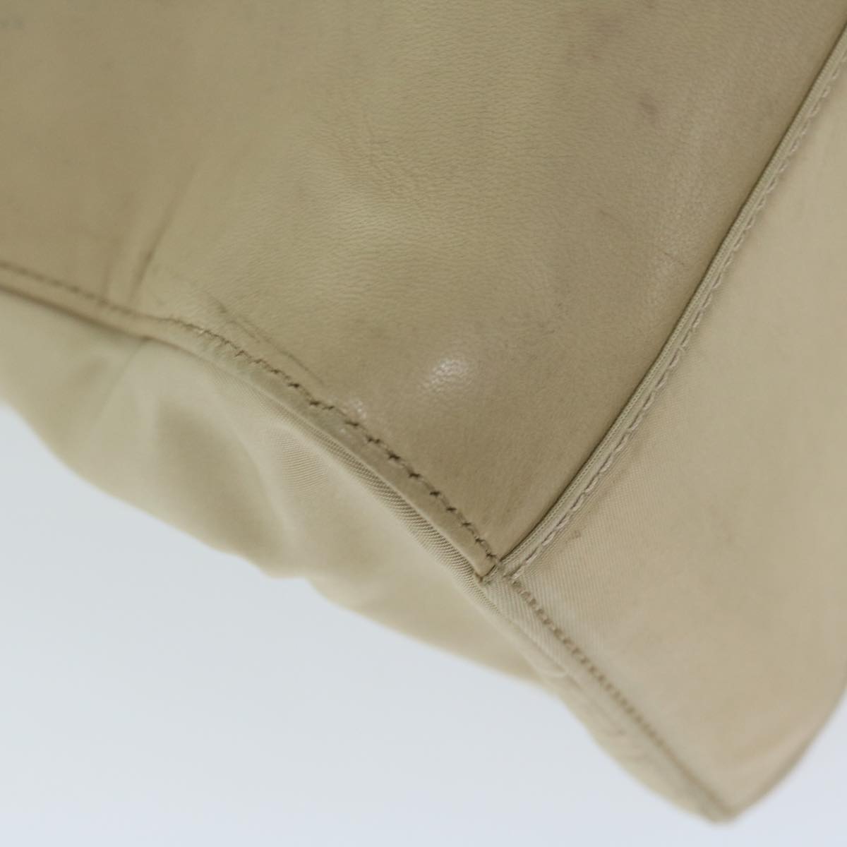 PRADA Chain Shoulder Bag Leather Beige Auth yk10950