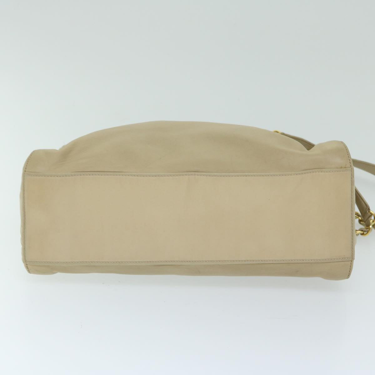 PRADA Chain Shoulder Bag Leather Beige Auth yk10950