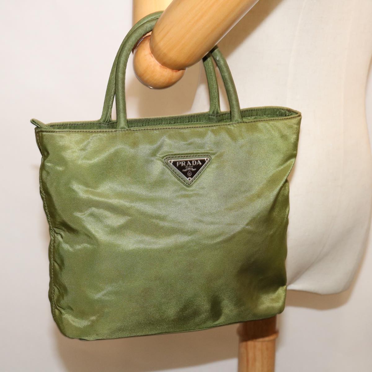 PRADA Hand Bag Nylon Green Auth yk10958