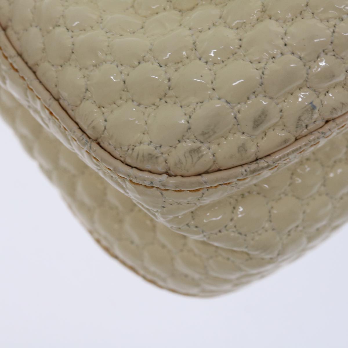 FENDI Chain Hand Bag Patent leather Beige Auth yk10972