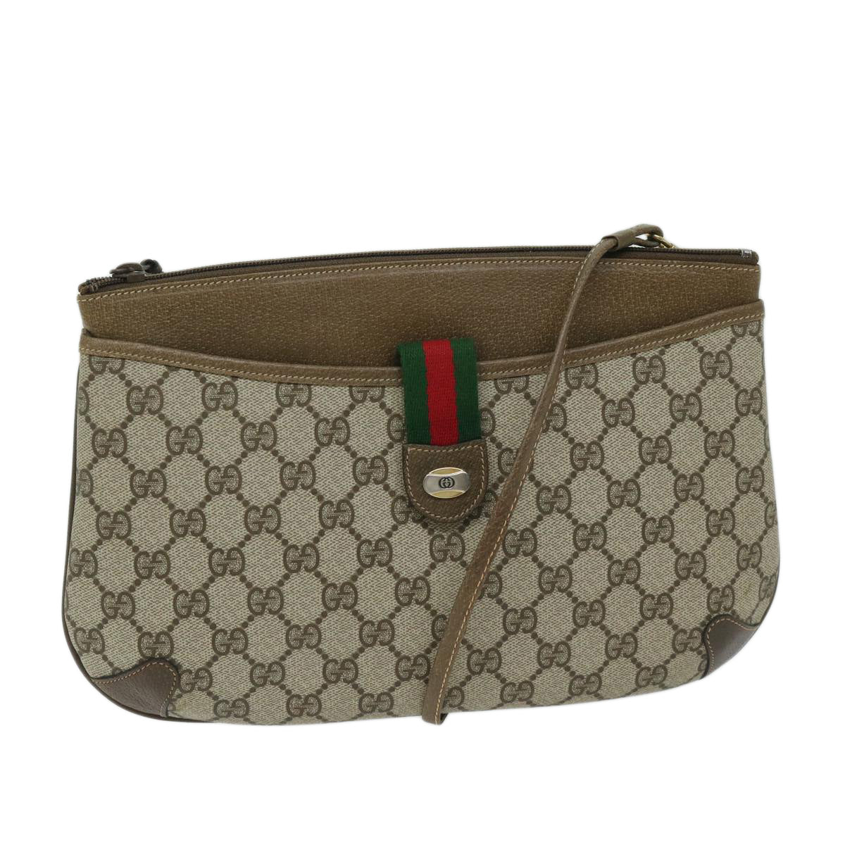 GUCCI GG Supreme Web Sherry Line Shoulder Bag Red Beige 904 02 028 Auth yk11023