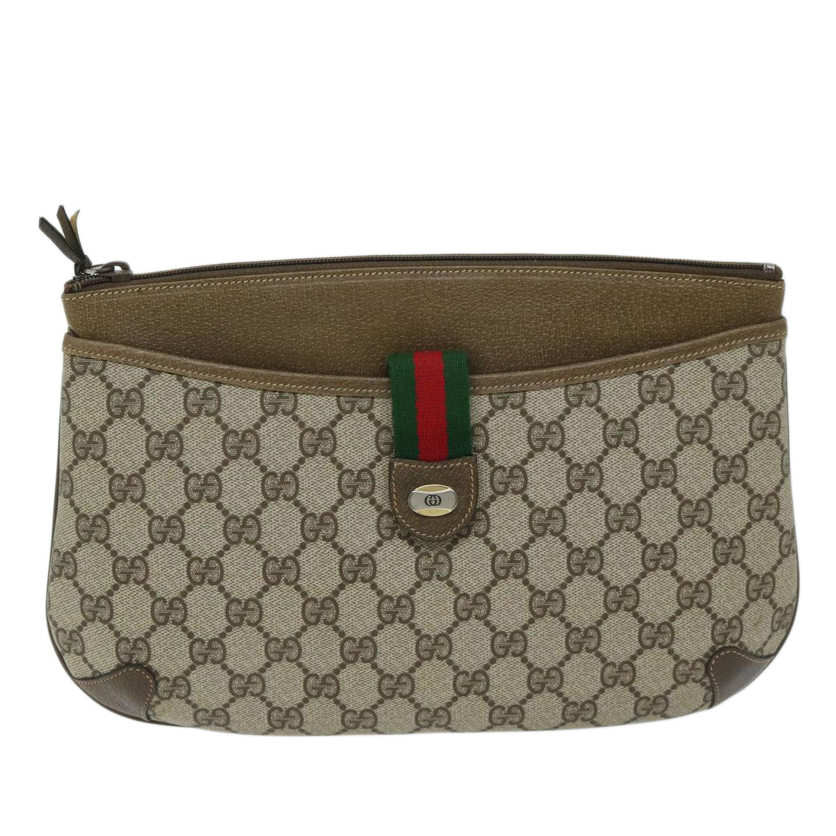 GUCCI GG Supreme Web Sherry Line Shoulder Bag Red Beige 904 02 028 Auth yk11023