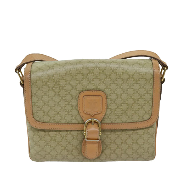 CELINE Macadam Canvas Shoulder Bag Beige Auth yk11025