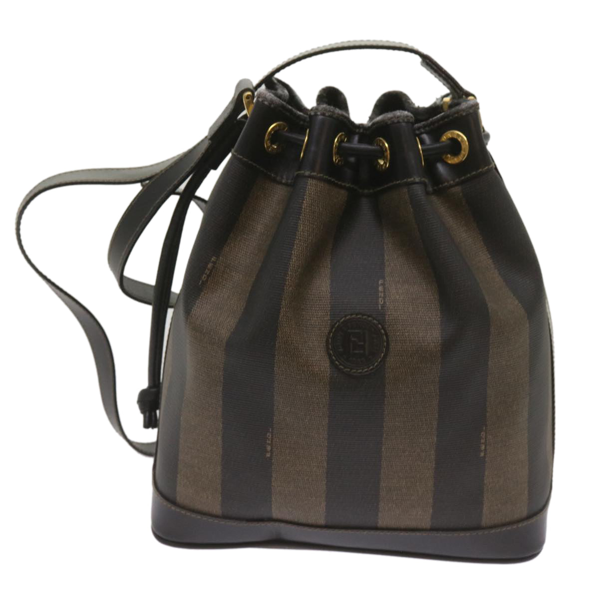 FENDI Pecan Canvas Shoulder Bag Brown Black Auth yk11035