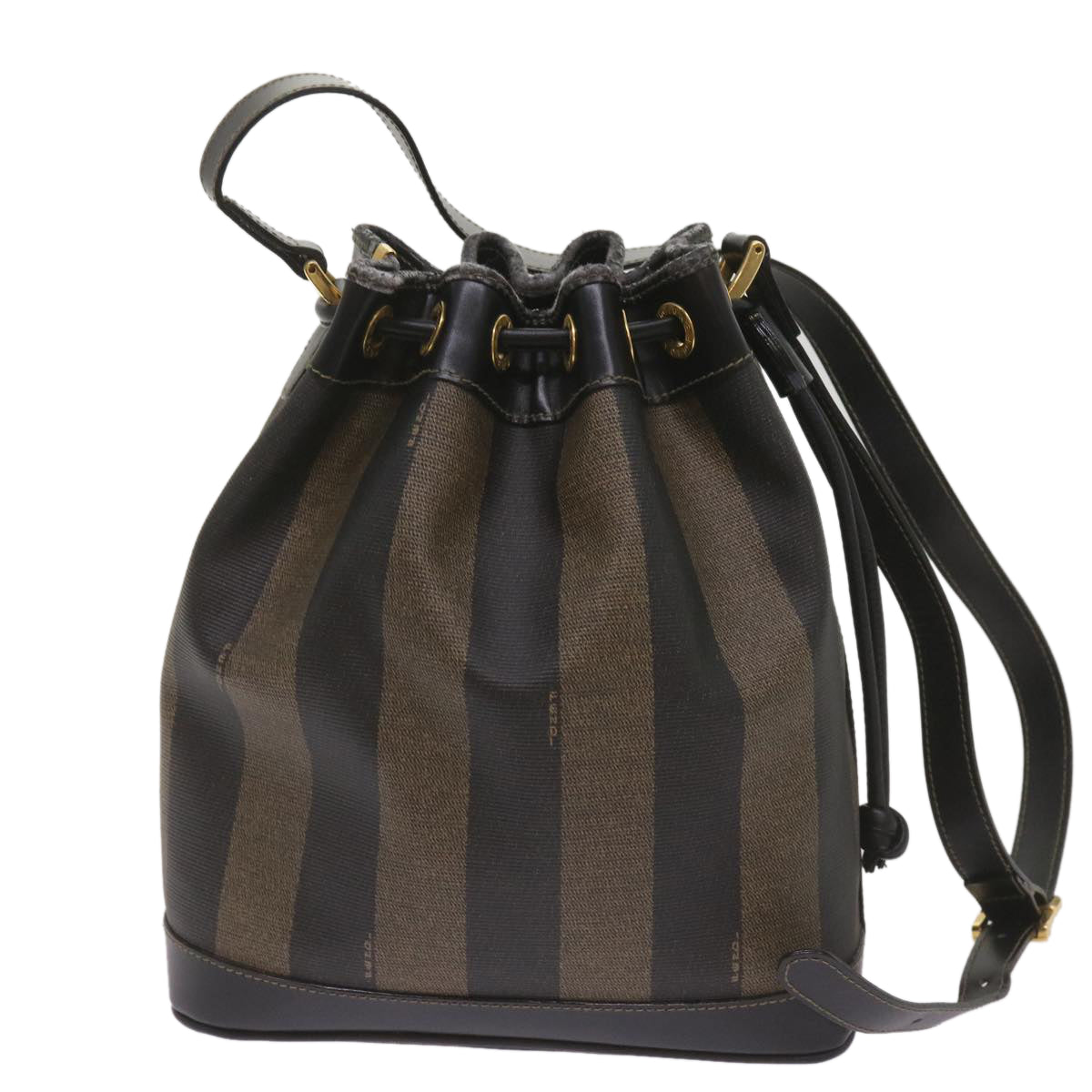 FENDI Pecan Canvas Shoulder Bag Brown Black Auth yk11035 - 0