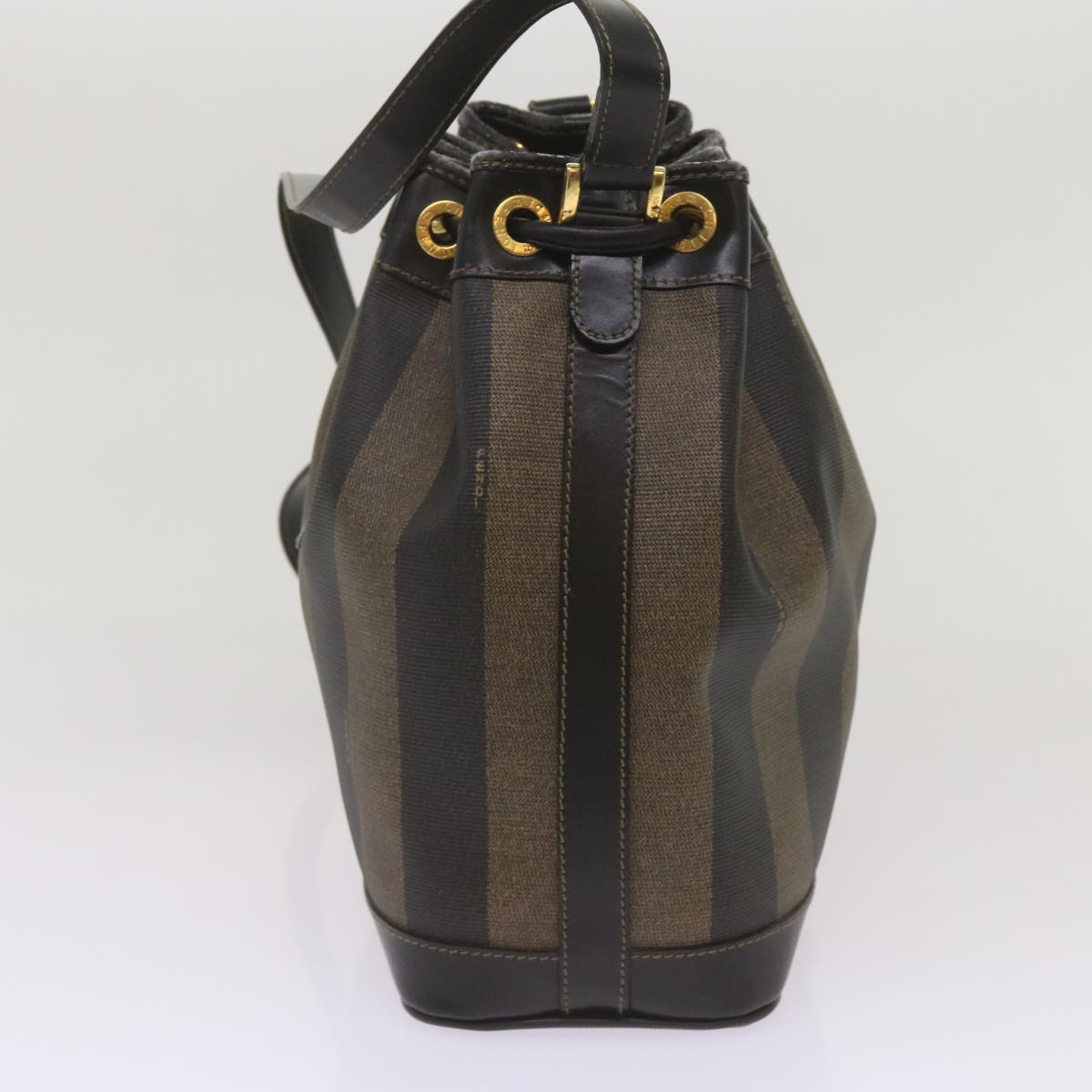 FENDI Pecan Canvas Shoulder Bag Brown Black Auth yk11035