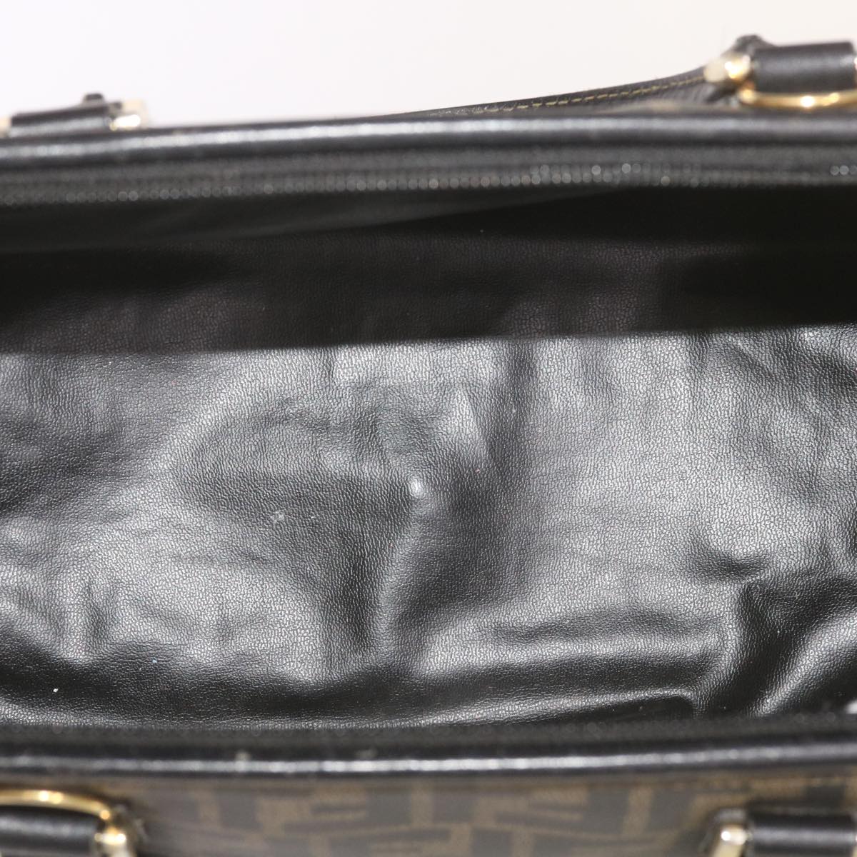 FENDI Zucca Canvas Hand Bag Black Brown Auth yk11054