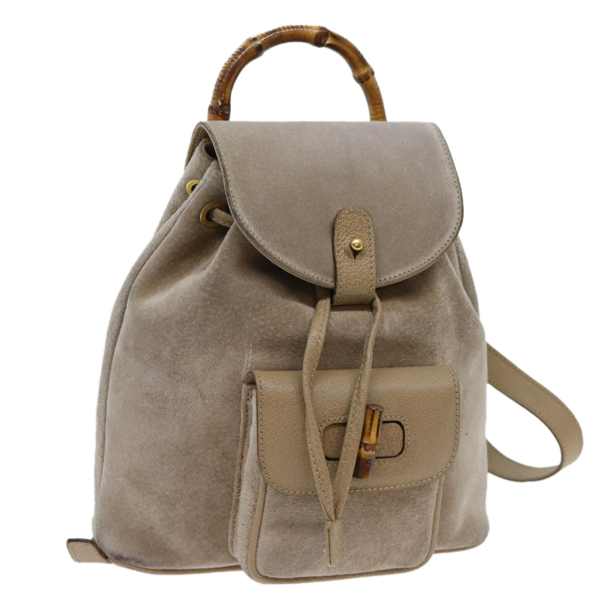 GUCCI Bamboo Backpack Suede Beige 003 3444 0030 Auth yk11065