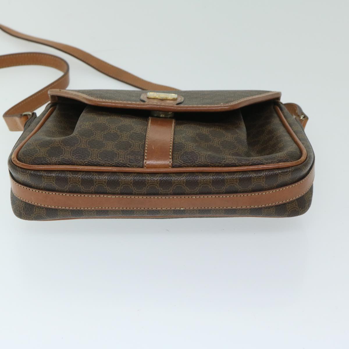 CELINE Macadam Canvas Shoulder Bag PVC Leather Brown Auth yk11066