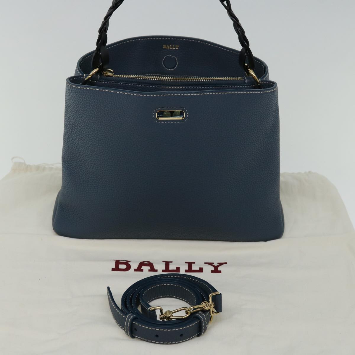 BALLY Hand Bag Leather 2way Blue Auth yk11079