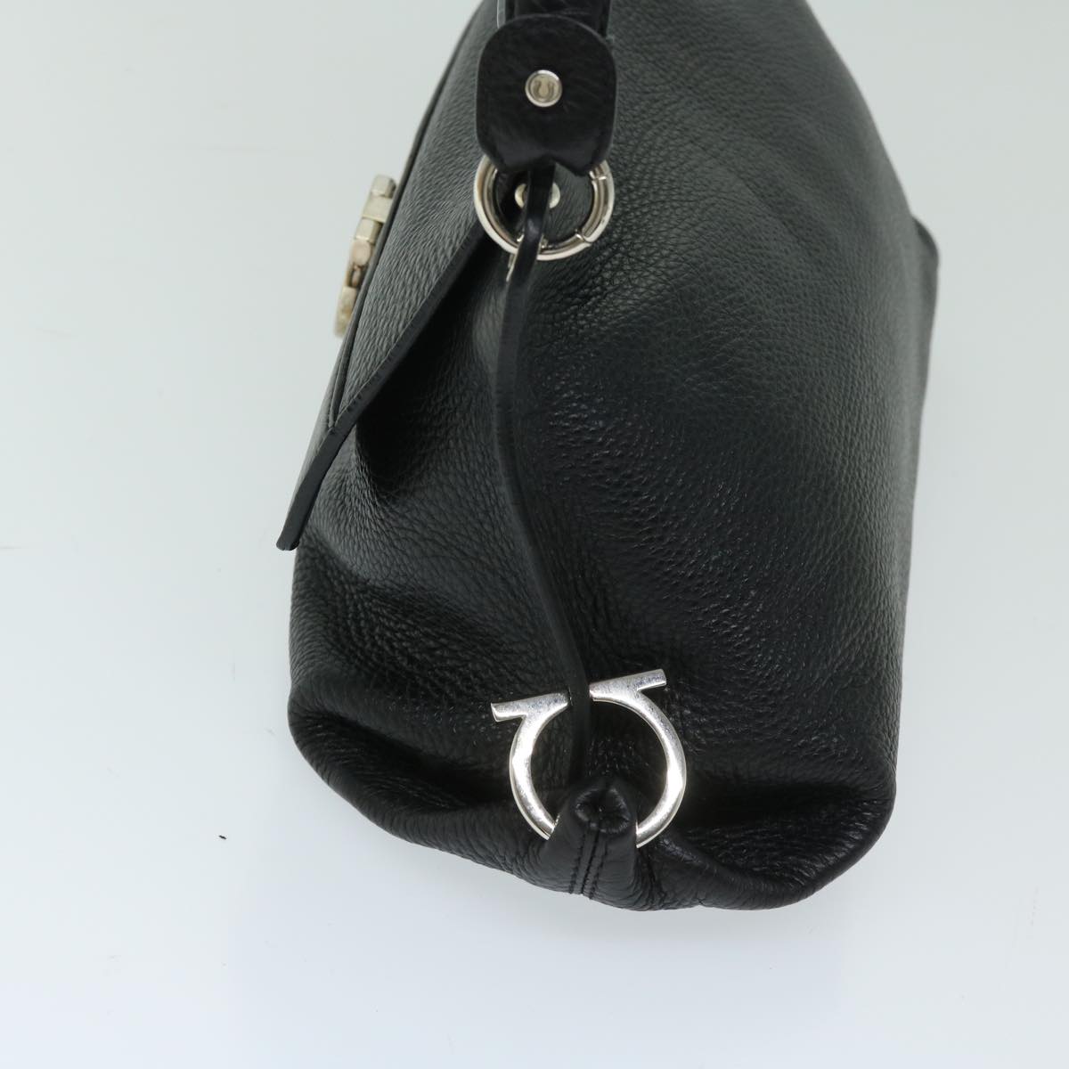 Salvatore Ferragamo Gancini Shoulder Bag Leather Black Auth yk11089