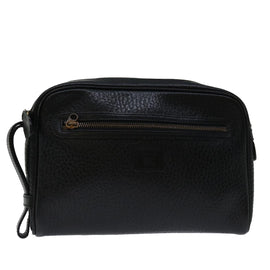 Burberrys Clutch Bag Leather Black Auth yk11126
