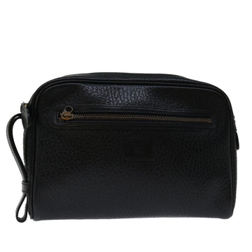 Burberrys Clutch Bag Leather Black Auth yk11126