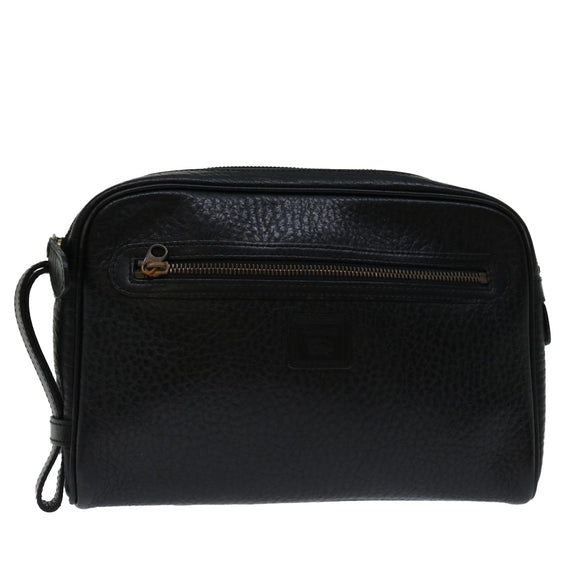 Burberrys Clutch Bag Leather Black Auth yk11126