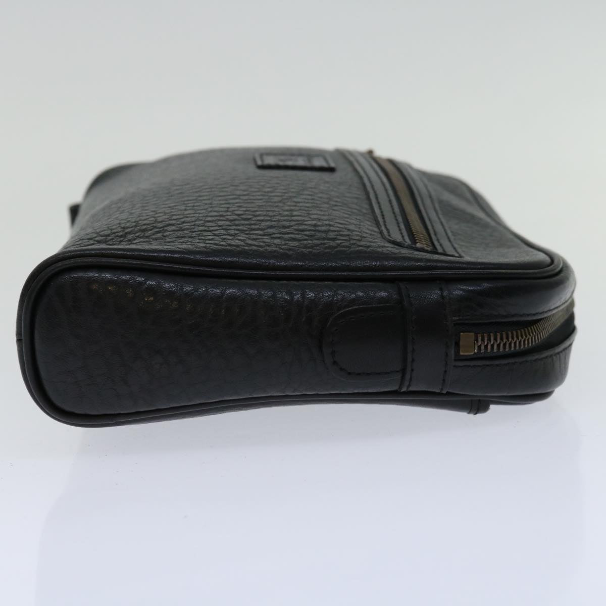 Burberrys Clutch Bag Leather Black Auth yk11126