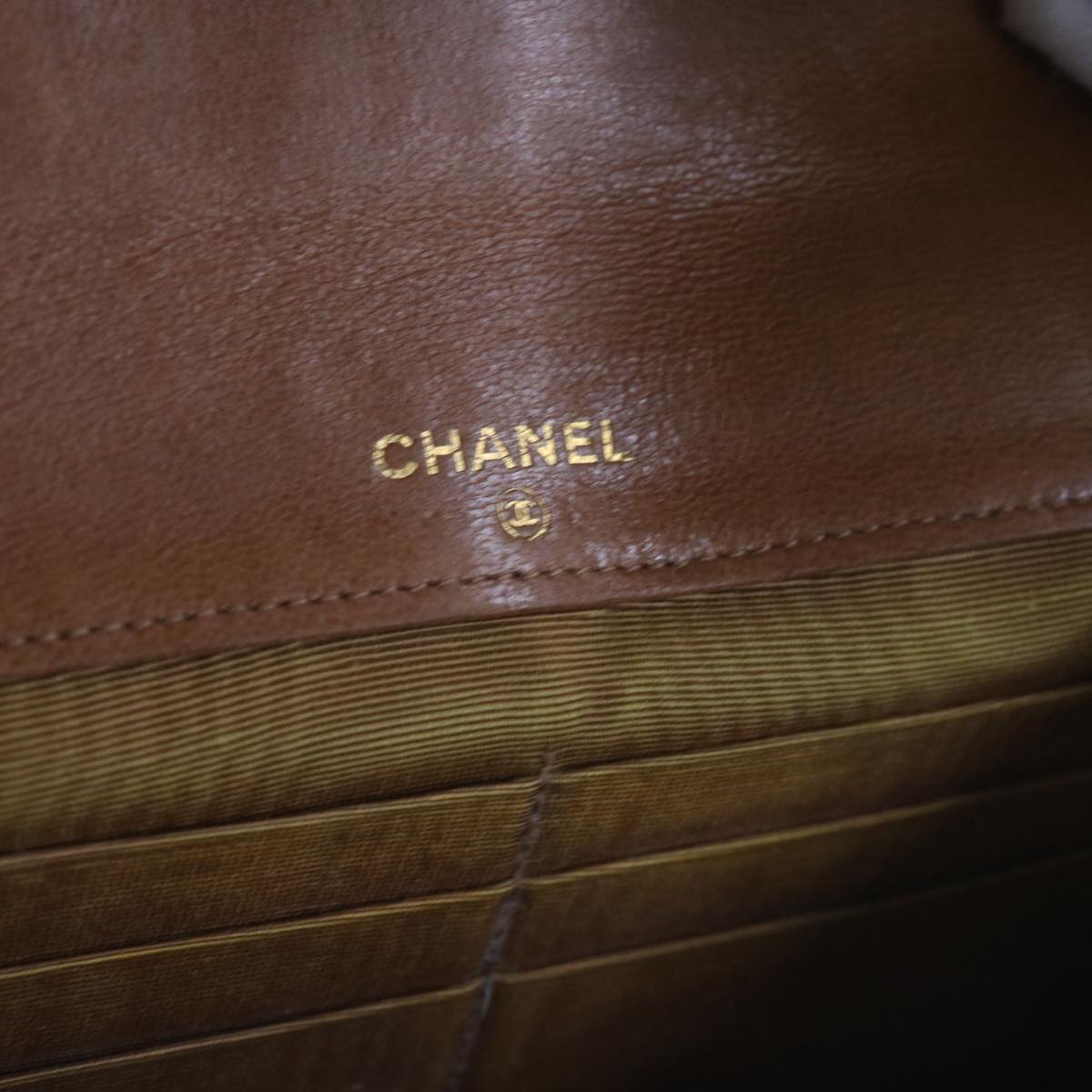 CHANEL COCO Mark Chain Wallet Lamb Skin Brown CC Auth yk11137