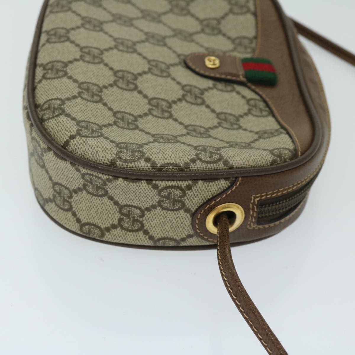 GUCCI GG Supreme Web Sherry Line Shoulder Bag Beige 007 754 6112 Auth yk11168