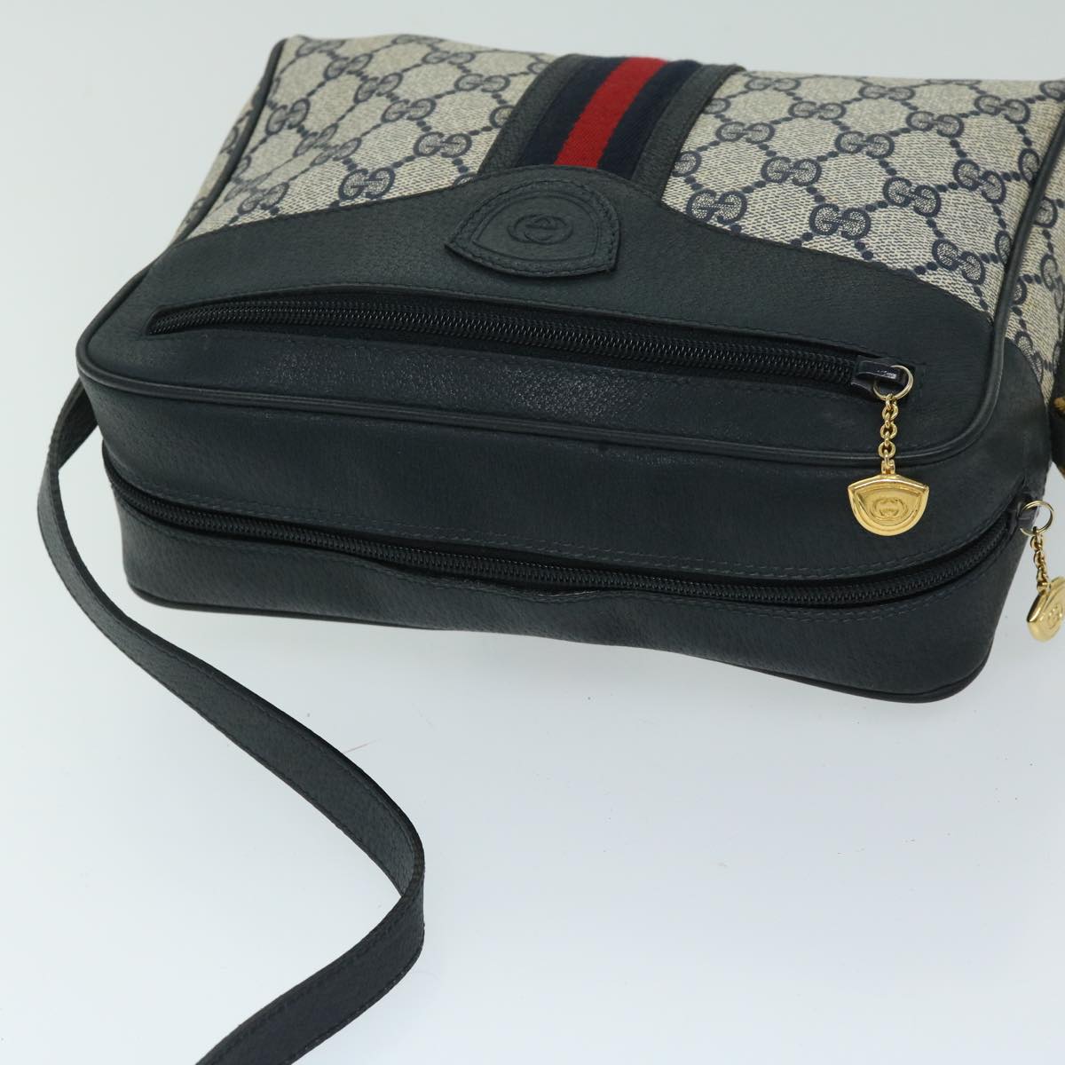 GUCCI GG Supreme Sherry Line Shoulder Bag PVC Navy Red 001 56 0852 Auth yk11173