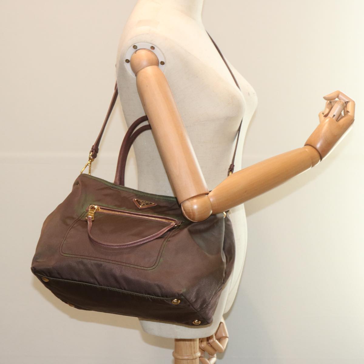 PRADA Hand Bag Nylon 2way Brown Auth yk11190