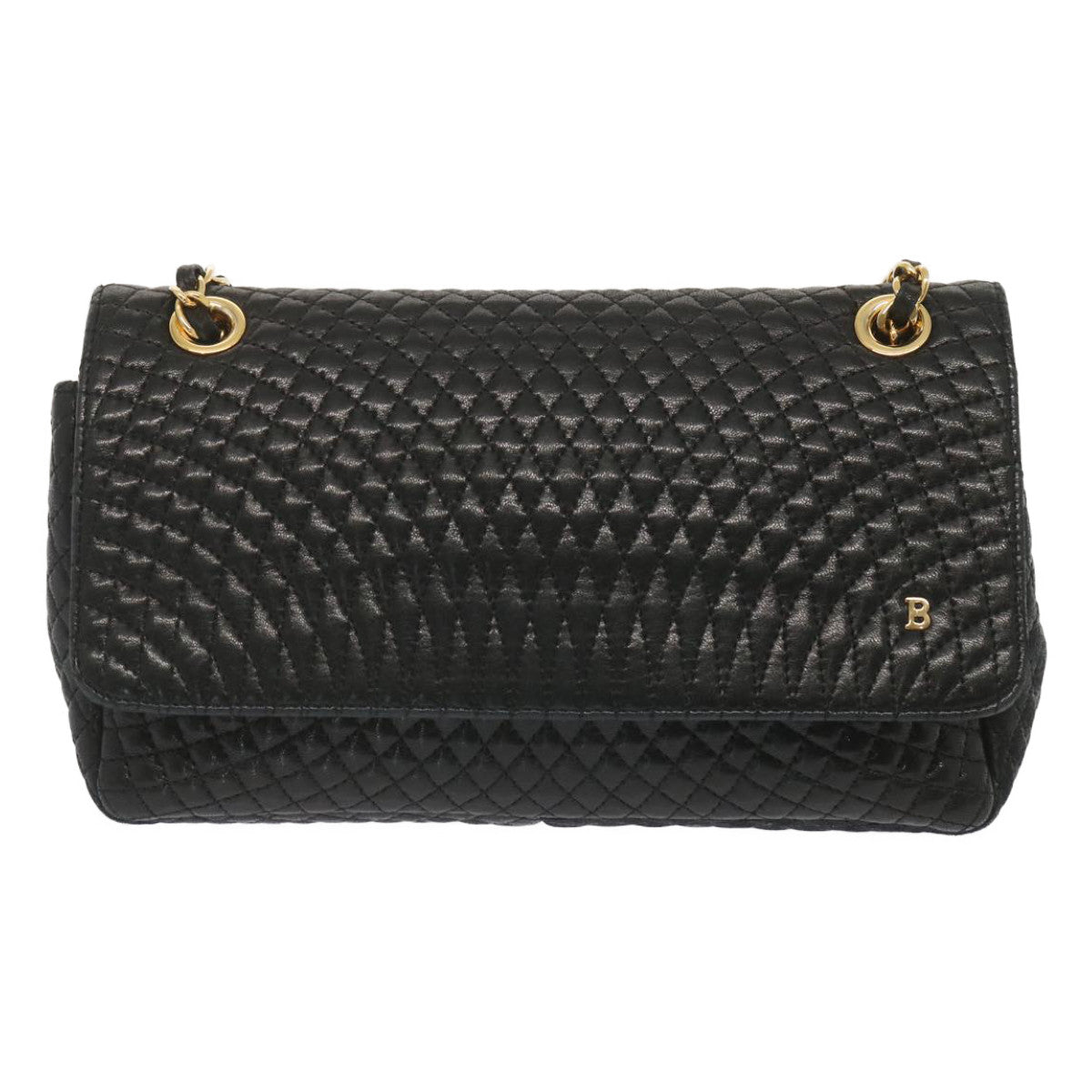 BALLY Quilted Chain Shoulder Bag Leather Black Auth yk11197 - 0