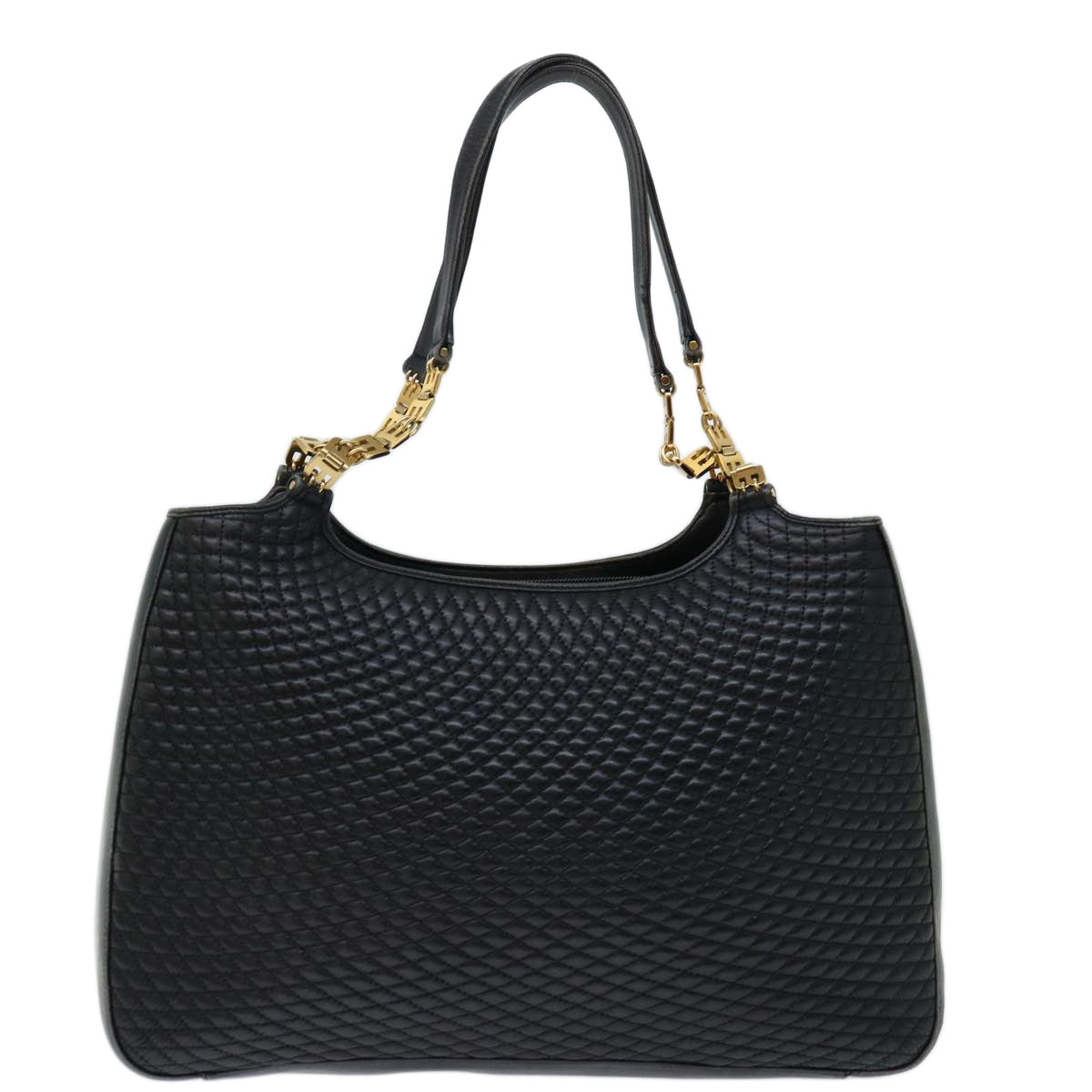 BALLY Quilted Chain Tote Bag Leather Black Auth yk11198