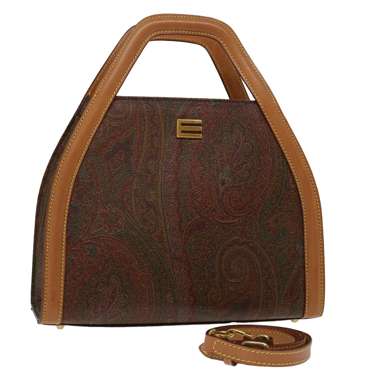 ETRO Hand Bag PVC Leather 2way Brown Auth yk11205