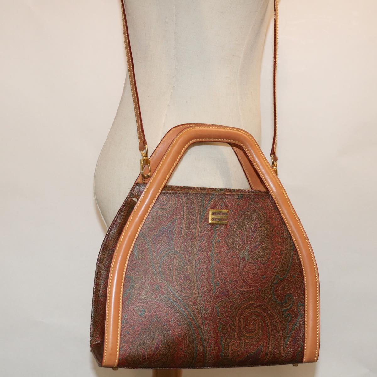 ETRO Hand Bag PVC Leather 2way Brown Auth yk11205