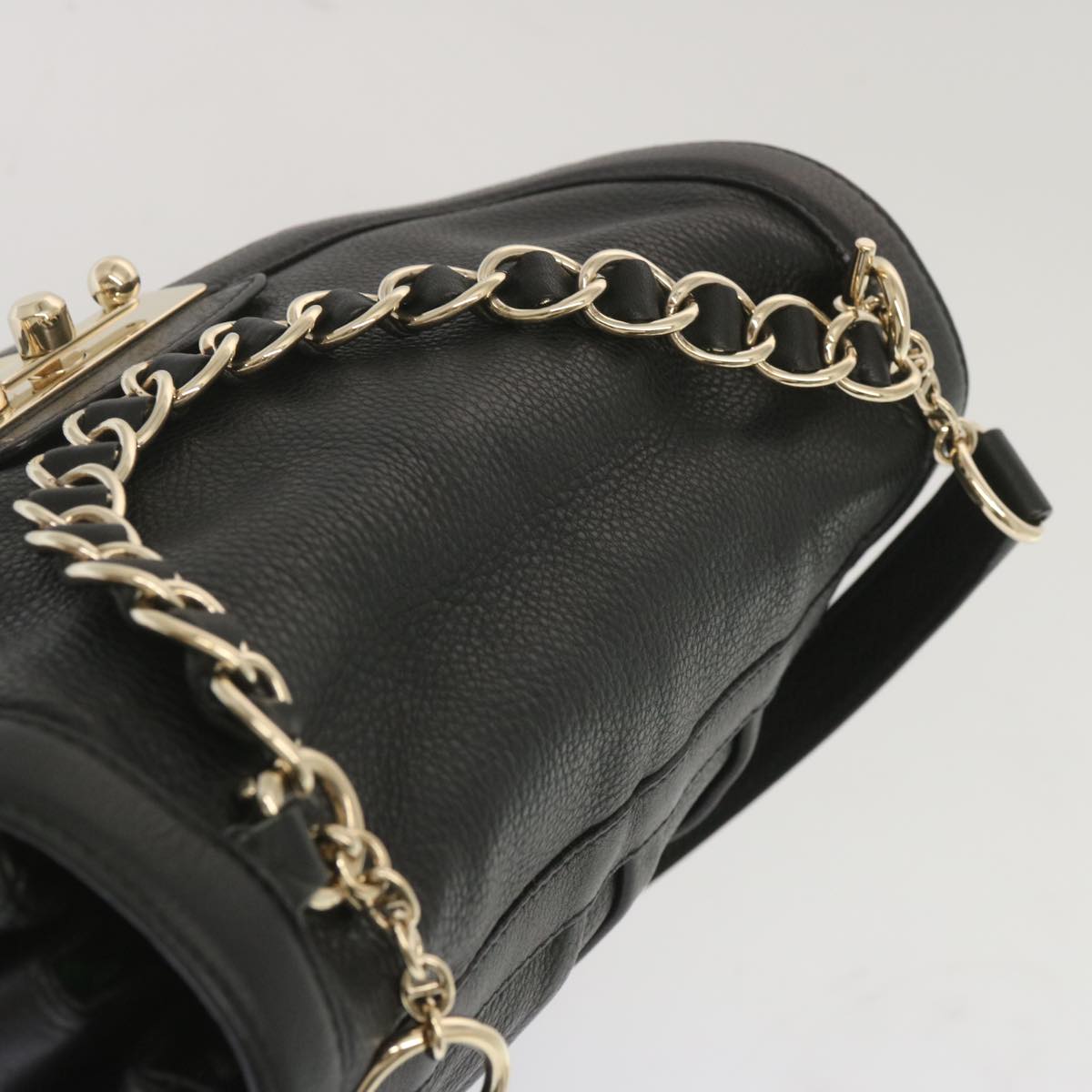 BALLY Chain Hand Bag Leather Black Auth yk11212