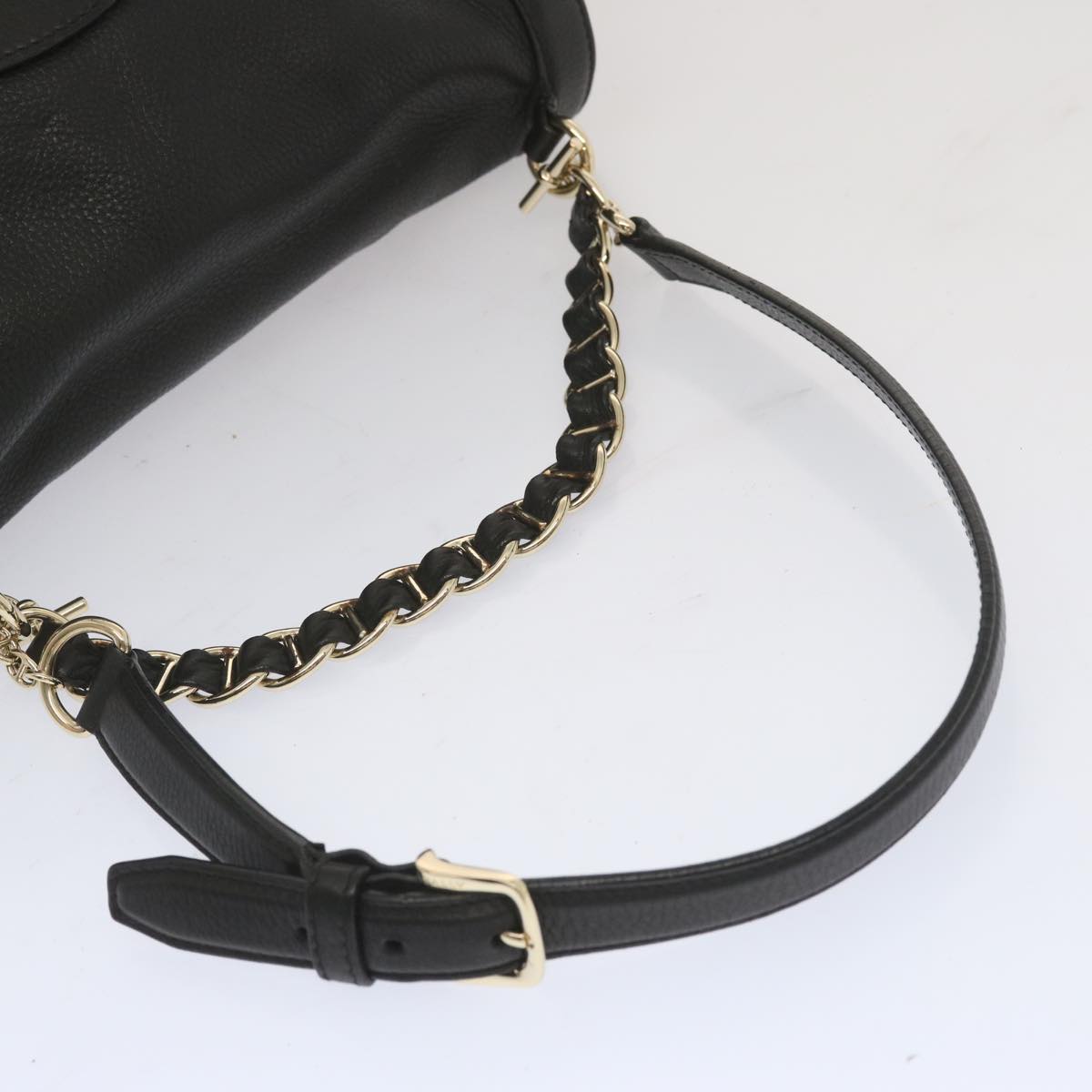 BALLY Chain Hand Bag Leather Black Auth yk11212