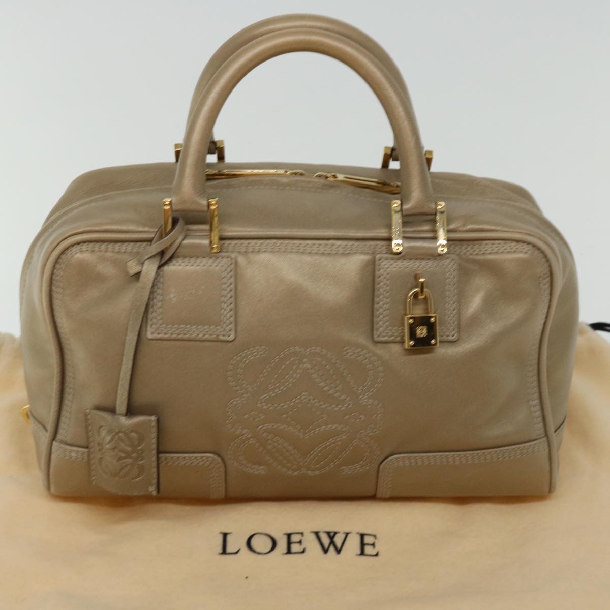 LOEWE Americana 28 Hand Bag Leather Gold Auth yk11217