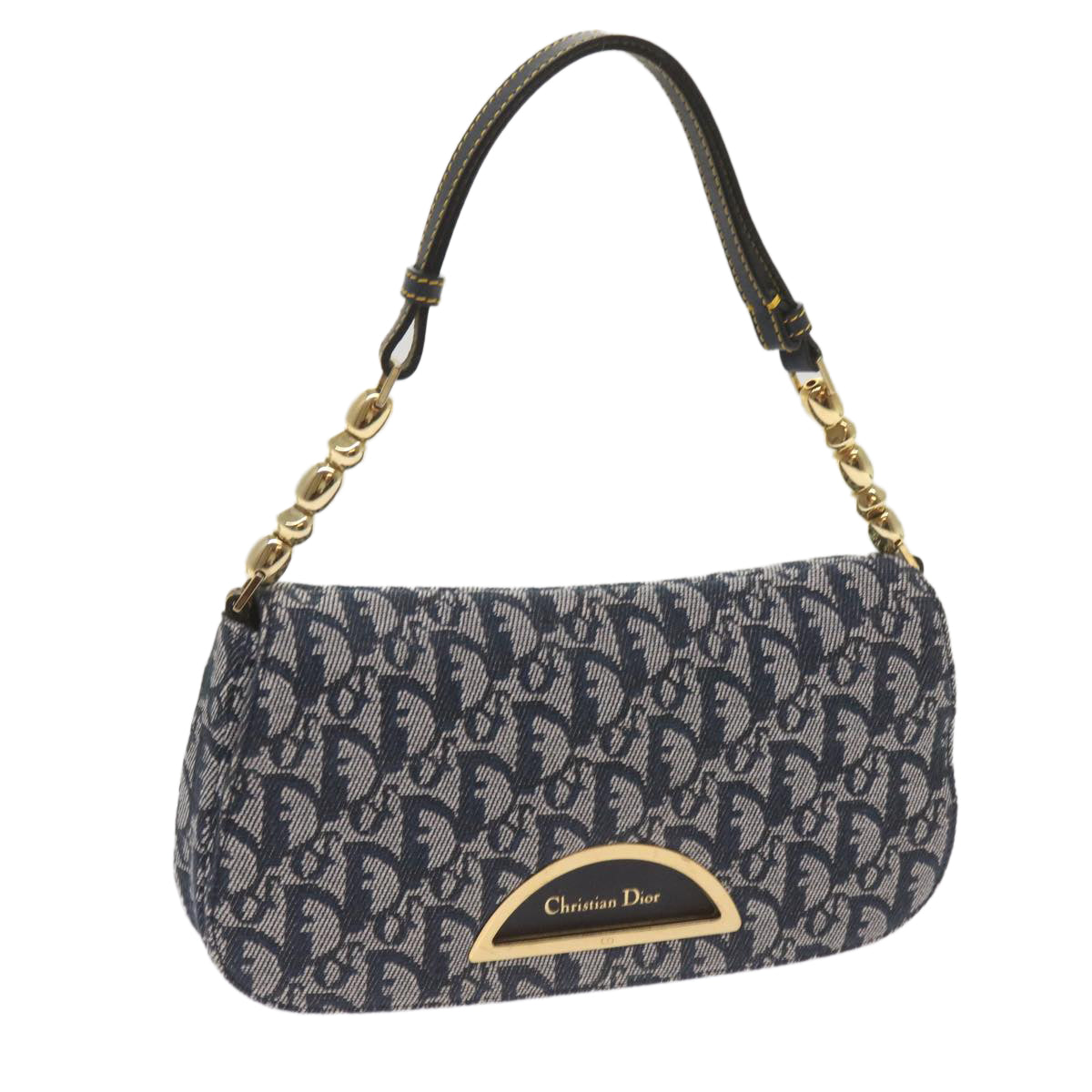 Christian Dior Trotter Canvas Maris Pearl Shoulder Bag Navy Auth yk11226A