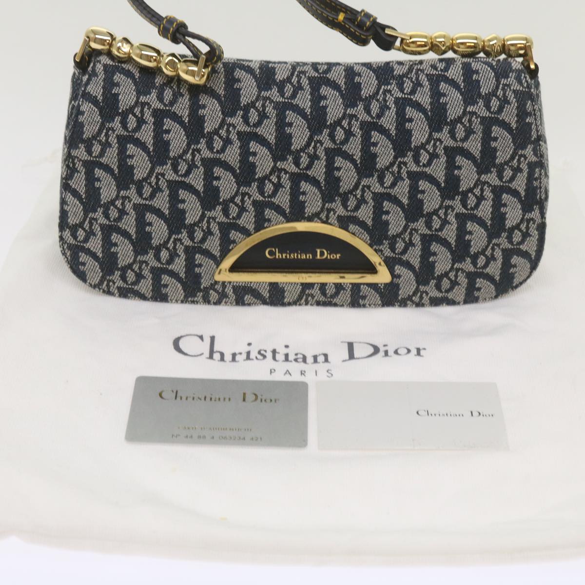 Christian Dior Trotter Canvas Maris Pearl Shoulder Bag Navy Auth yk11226A