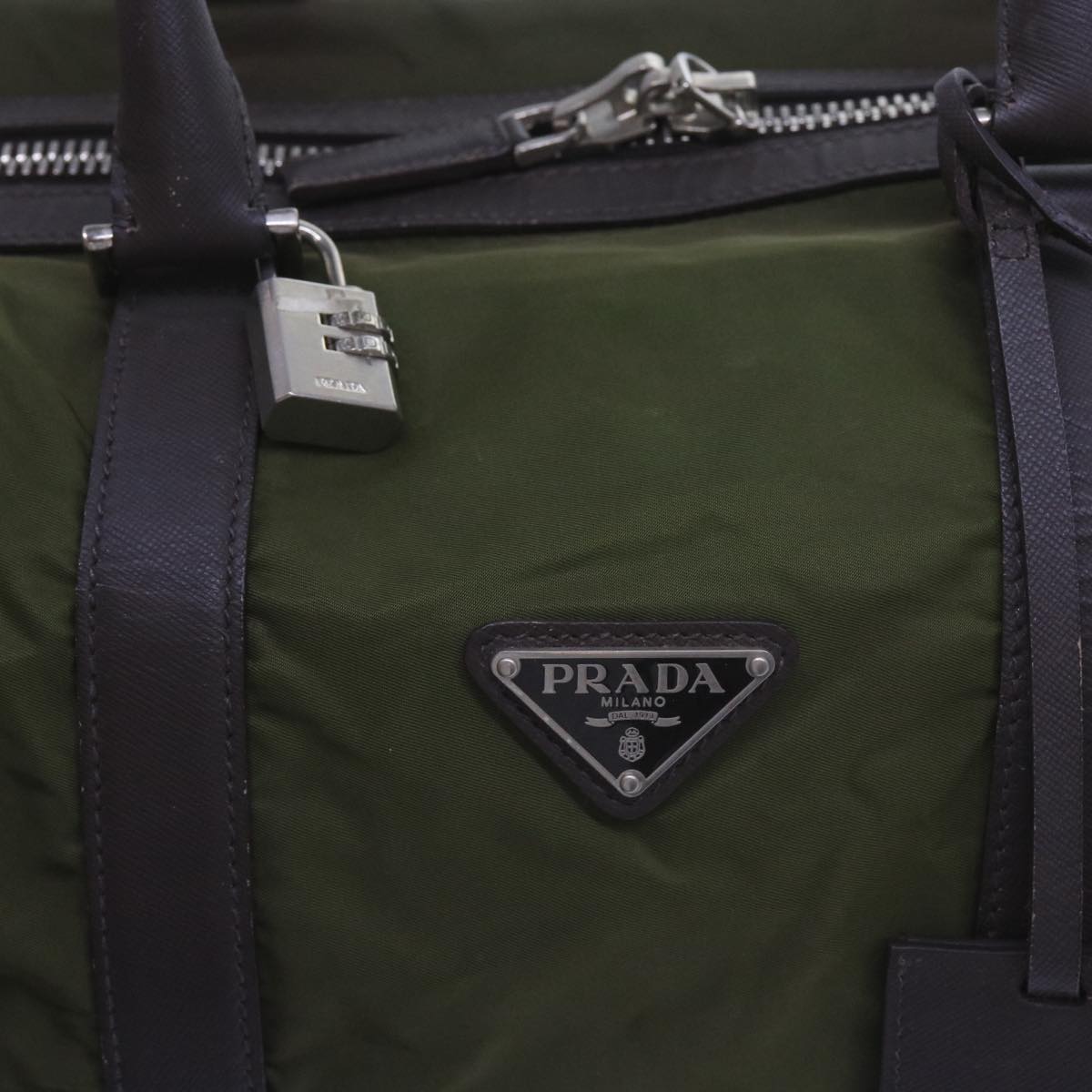 PRADA Boston Bag Nylon Khaki Auth yk11252