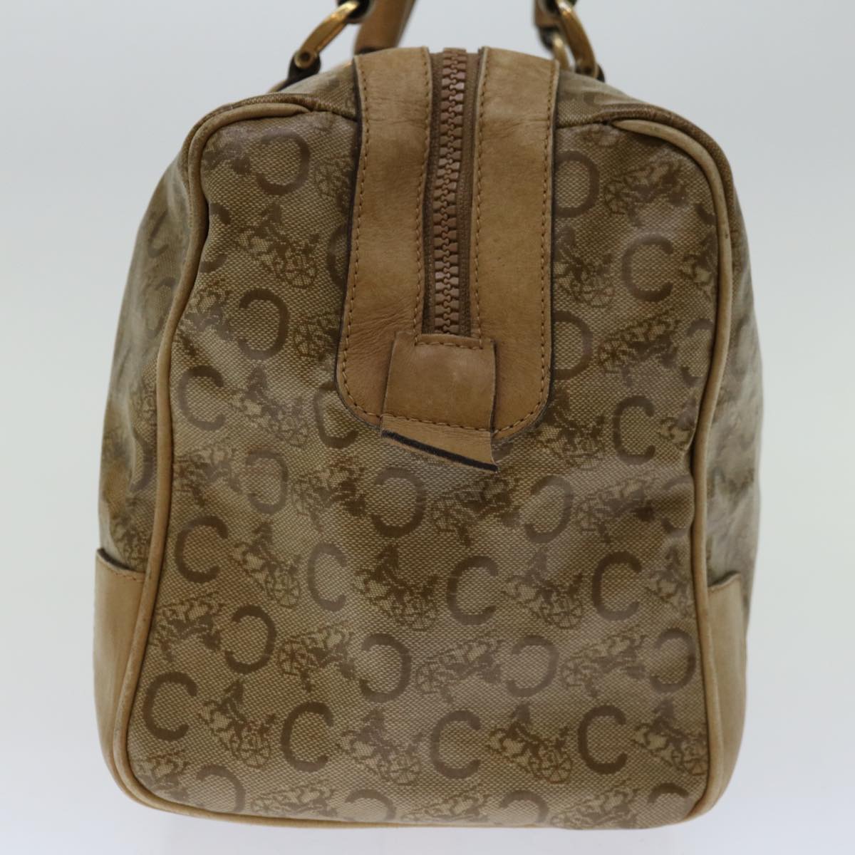 CELINE C Macadam Canvas Boston Bag Beige Auth yk11254