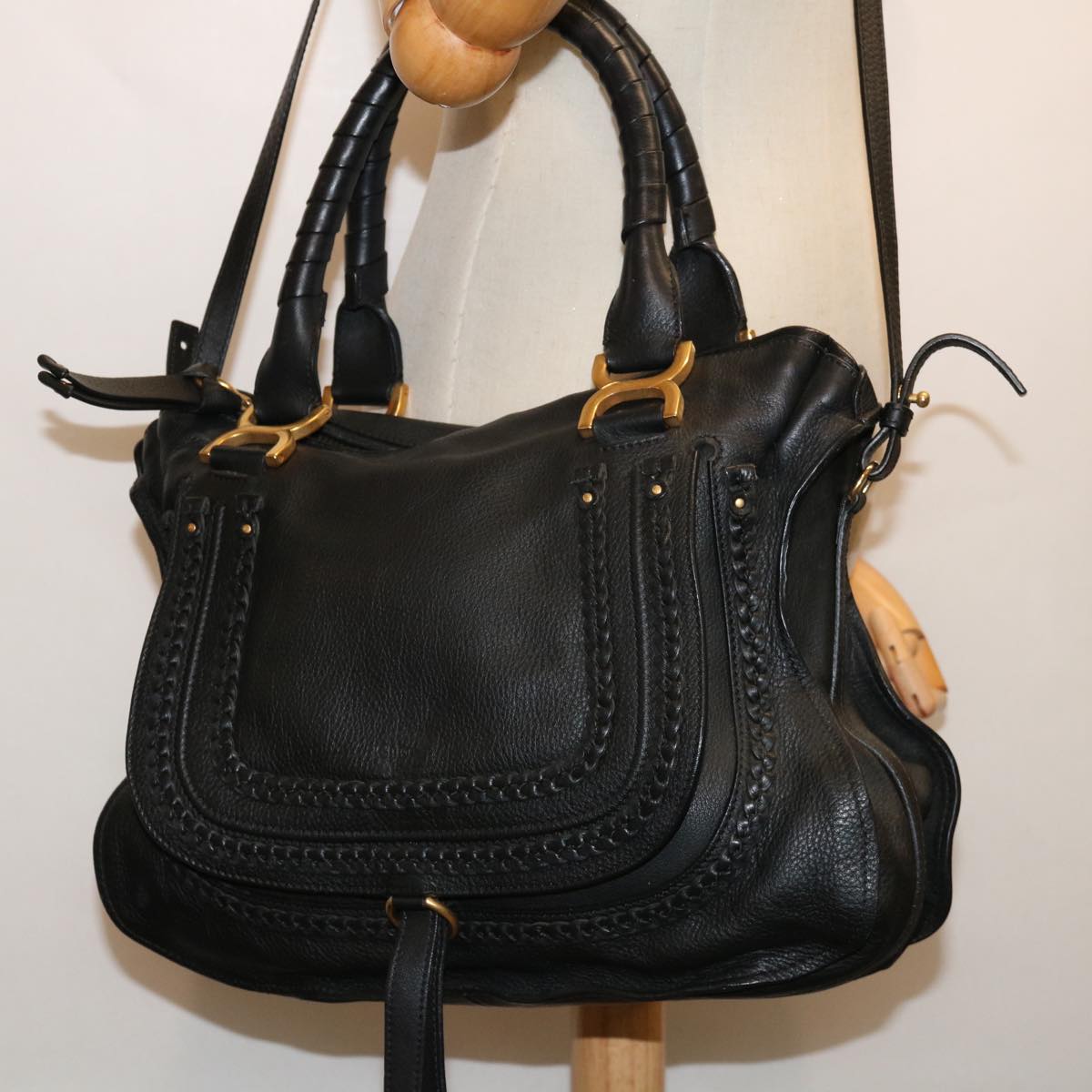 Chloe Mercy Hand Bag Leather 2way Black Auth yk11313