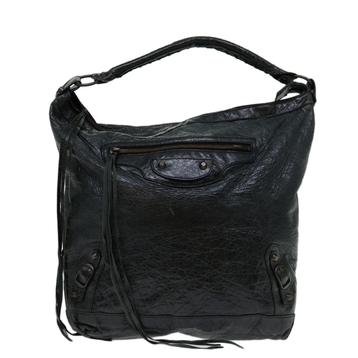 BALENCIAGA The Day Shoulder Bag Leather Black Auth yk11314